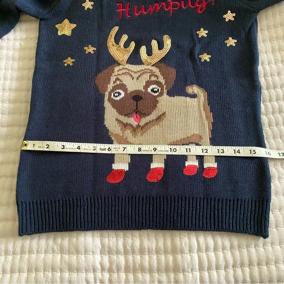 Holiday “Bah, Humpug!” sweater | Navy blue | Small - Picture 4 of 9